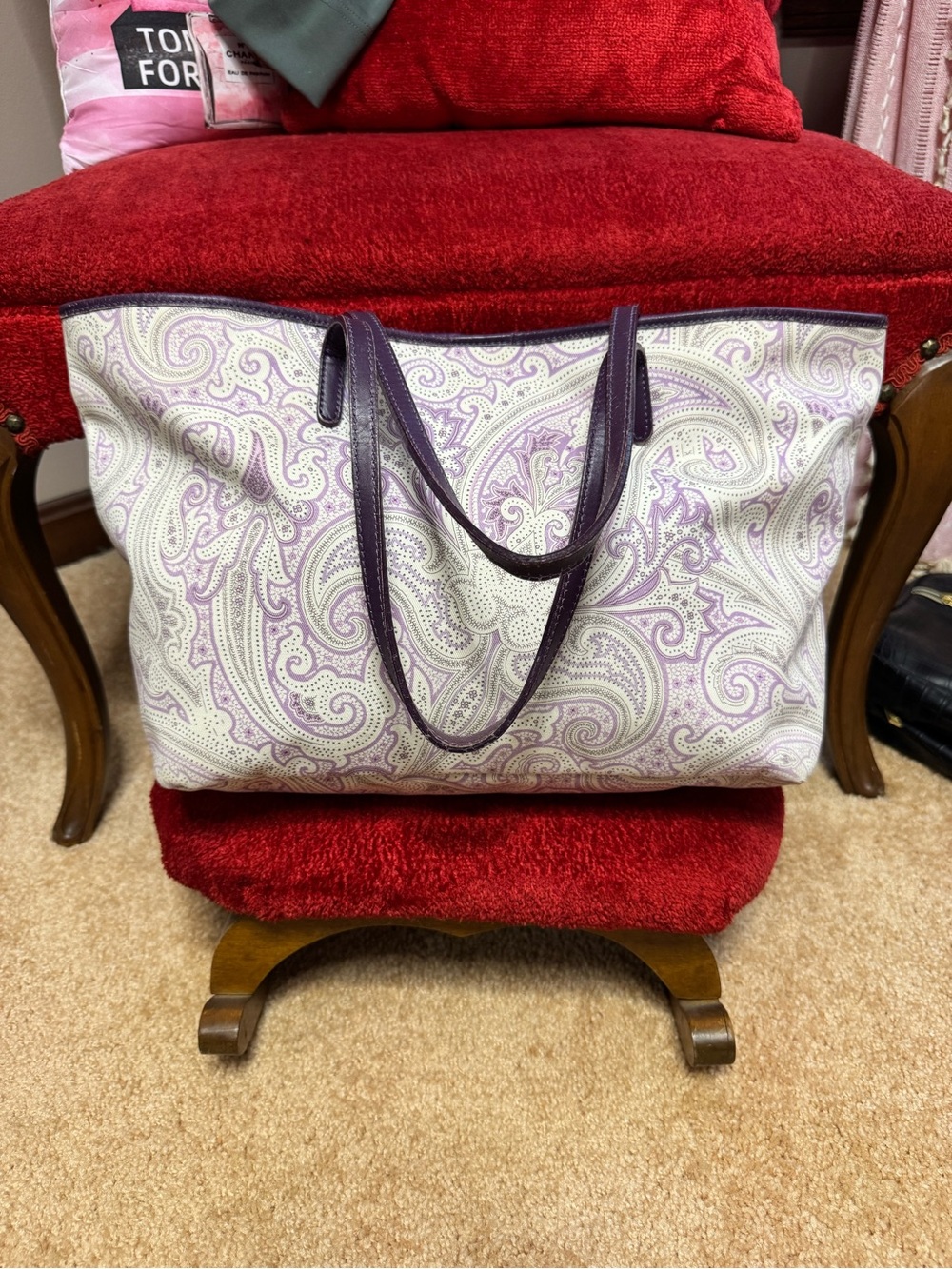 Etro Paisley Canvas Tote Bag with Purple Trim - Picture 2 of 6